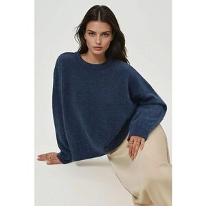 Pulovere dama - pulover cu guler rotund - textura impletita - tricot - Albastru Oxford - imagine