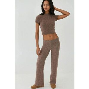 Pantaloni dama - tricotati - talie inalta - culoare maro - material tricotat imagine