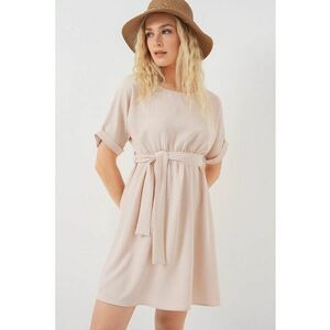 Rochie mini dama HiCCUP - cu cordon - poliester/elastan - bej imagine