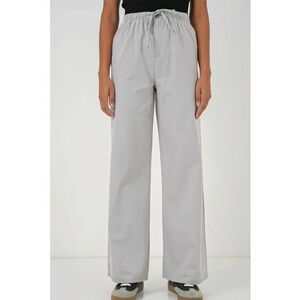 Pantaloni dama - HiCCUP - largi din bumbac cu talie inalta si snur - gri imagine
