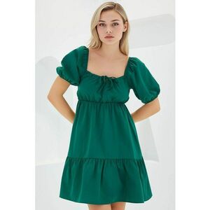Rochie mini dama HiCCUP - decolteu patrat - forma de A - bumbac/poliester - verde imagine