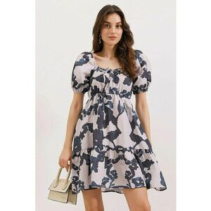 Rochie mini dama - HiCCUP - forma A - decolteu patrat - bumbac/poliester - bleumarin/alb imagine