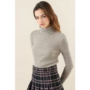 Pulover dama - HiCCUP - texturat - cu guler inalt - gri - tricot imagine
