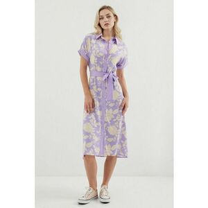 Rochie midi dama HiCCUP - imprimeu floral - viscoza - violet/crem imagine