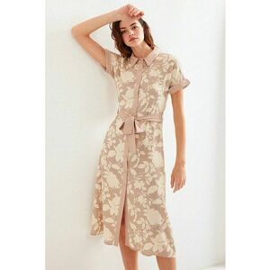 Rochie midi dama imprimeu floral - viscoza - Bej Natural - imagine
