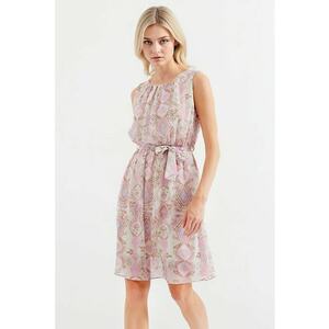 Rochie mini dama HiCCUP - decolteu rotund - poliester - alb/roz imagine