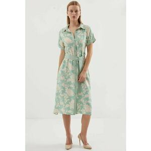 Rochie midi dama HiCCUP - imprimeu floral - viscoza - verde/bej imagine