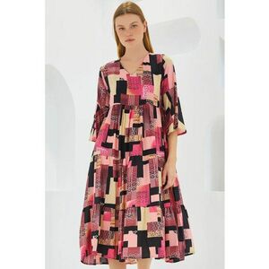 Rochie midi dama - HiCCUP - decolteu V - viscoza - multicolor imagine