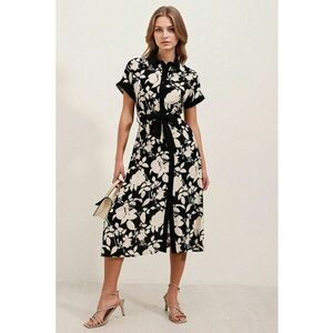 Rochie midi dama imprimeu floral - viscoza - Negru - imagine