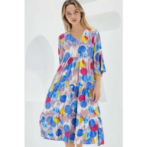 Rochie midi dama - HiCCUP - decolteu in V - viscoza - Multicolor imagine