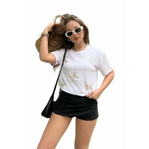 Tricou dama - tricou scurt cu guler rotund - alb - bumbac imagine