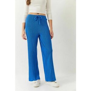 Pantaloni dama - texturati - talie elastica - albastru - poliester-elastan - imagine