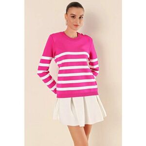 Pulover dama BigDart - guler rotund - dungi - detaliu cu nasturi - acrilic - Roz magenta - imagine