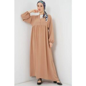 Rochie maxi dama - HiCCUP - poliester - decolteu in V si nasturi - maro imagine