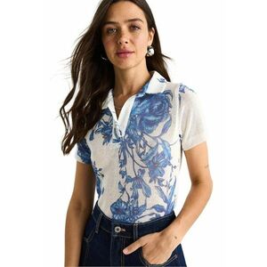 Tricou polo dama - Bumbac/Lycra - Alb/Albastru imagine