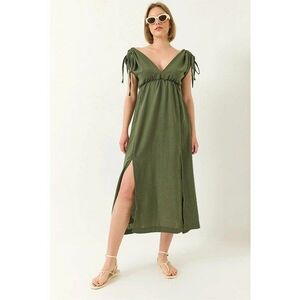 Rochie maxi dama - HiCCUP - poplin - decolteu in V - verde imagine