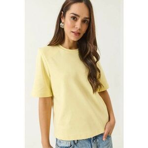 Tricou dama guler rotund - captusit - galben - bumbac imagine