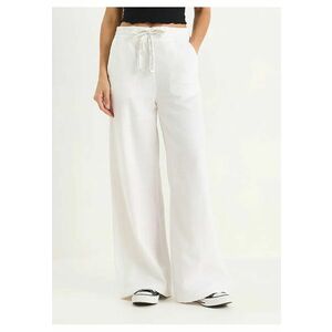 Pantaloni dama - Palazzo - talie elastica - snur - Alb - bumbac imagine