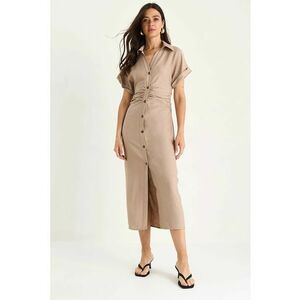 Rochie midi cu nasturi dama - HiCCUP - decolteu in V - poplin - bej imagine