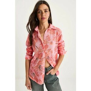 Camasa dama - cu imprimeu floral - roz - bumbac si lycra imagine