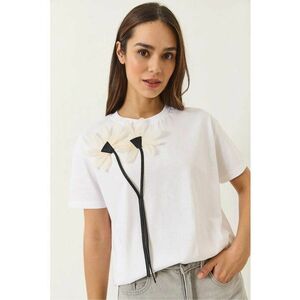 Tricou dama maneca scurta - imprimeu floral - alb - bumbac imagine