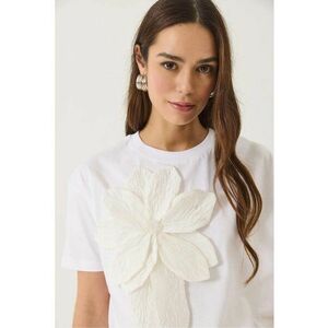 Tricou dama guler rotund - imprimeu floral - alb - bumbac imagine
