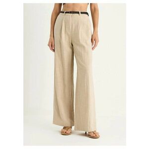 Pantaloni dama - texturati - cu buzunare - bej - bumbac-elastan imagine