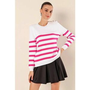Pulover dama - BigDart - cu guler rotund - dungi - tricot - Roz aprins - imagine