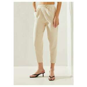 Pantaloni dama drepti - cu funda - alb - bumbac si elastan imagine