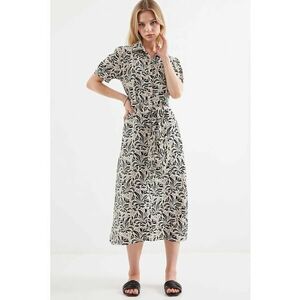 Rochie midi dama HiCCUP - viscoza - imprimeu floral - negru/bej imagine