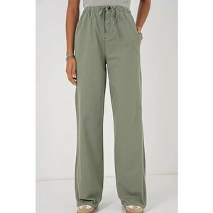 Pantaloni dama - BigDart - largi din bumbac - talie inalta - Verde salvie - imagine