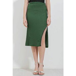 Fusta midi HiCCUP texturata - verde - poliester si lycra imagine