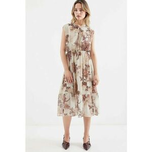 Rochie midi dama HiCCUP - imprimeu floral - poliester - maro/bej imagine