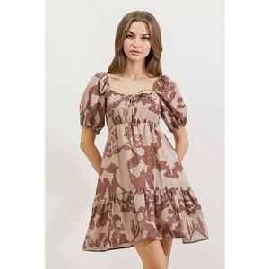 Rochie mini dama - HiCCUP - forma de A - decolteu patrat - bumbac/poliester - roz imagine