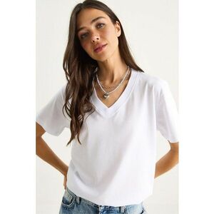Tricou alb decolteu in V - bumbac - Alb imagine