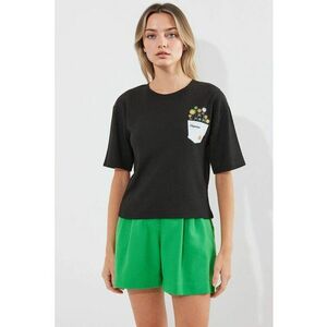 Tricou dama HiCCUP - guler rotund - imprimeu brodat - negru - poliester-lycra imagine
