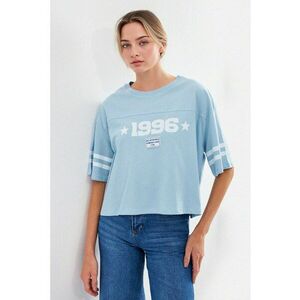 Tricou scurt - HiCCUP - supradimensionat - imprimeu Motto - albastru - bumbac imagine