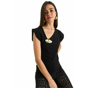 Top dama - Bumbac/Poliester - Negru - Decolteu in V - imagine