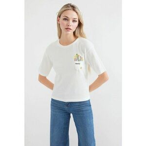 Tricou dama HiCCUP - guler rotund - imprimeu brodat - alb - poliester-lycra imagine