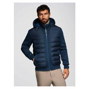 Jacheta bomber matlasata cu gluga si maneci tricotate OM-JALP-0298 - Albastru inchis imagine