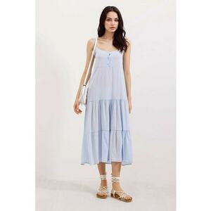 Rochie midi dama - HiCCUP - lejera - decolteu patrat - poliester - albastru deschis imagine