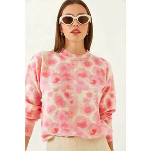 Pulover tricotat - model floral - acril si poliester - Multicolor - imagine