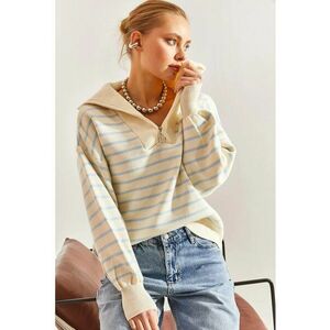 Pulover - dungi - cu fermoar - albastru - tricot - imagine