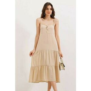 Rochie midi dama - HiCCUP - lejera - decolteu patrat - poliester - bej imagine