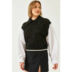 Pulover tricotat texturat - negru - acril - imagine