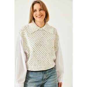 Pulover tricotat texturat guler camasa - natural - acril - imagine
