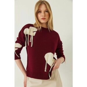 Pulover dama - cu guler rotund - rosu - tricot - imagine