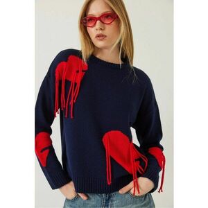 Pulover dama cu guler rotund - albastru - tricot - imagine