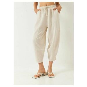 Pantaloni dama - largi - cu buzunare - crem - bumbac imagine