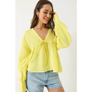 Bluza dama - HiCCUP - Textil - Galben - Decolteu in V imagine